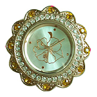 cadran de montre, alliage de zinc, fleur, Placage de couleur d'or, avec les strass tchèques, sans cadmium, 38mm, Vendu par PC