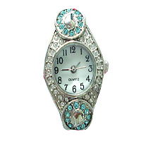 El Reloj De La Cabeza, aleación de zinc, Rombo, chapado en color de platina, con diamantes de imitación de Checo, libre de cadmio, 19x33mm, Vendido por UD