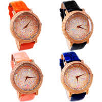 Women Wrist Watch, Zinc Alloy, with Cowhide & Glass, rose gold color plated, with rhinestone cadmium free, 40mm, 18mm Approx 9 Inch 