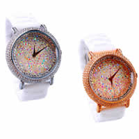 Women Wrist Watch, Zinc Alloy, with Porcelain & Glass, plated, with rhinestone cadmium free, 40mm, 18mm Approx 9 Inch 