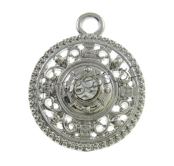 Zinc Alloy Jewelry Pendants, Flat Round, plated, with rhinestone, more colors for choice, nickel, lead & cadmium free, 22x27x5.5mm, Hole:Approx 3mm, Sold By PC