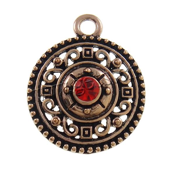 Zinc Alloy Jewelry Pendants, Flat Round, plated, with rhinestone, more colors for choice, nickel, lead & cadmium free, 22x27x5.5mm, Hole:Approx 3mm, Sold By PC