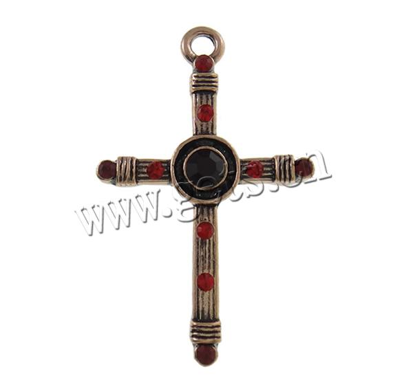 Zinc Alloy Cross Pendants, plated, Customized & with rhinestone, more colors for choice, nickel, lead & cadmium free, 22.5x35x3.5mm, Hole:Approx 2mm, Sold By PC