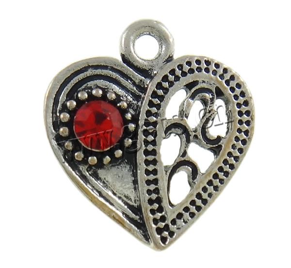 Pendentifs coeur en alliage de zinc, Placage, Personnalisé & avec strass, plus de couleurs à choisir, protéger l'environnement, sans nickel, plomb et cadmium, 15x17x4mm, Trou:Environ 2mm, Vendu par PC