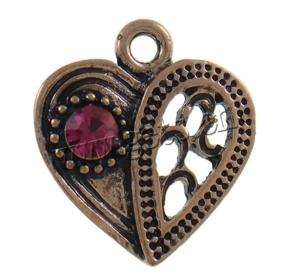 Pendentifs coeur en alliage de zinc, Placage, Personnalisé & avec strass, plus de couleurs à choisir, protéger l'environnement, sans nickel, plomb et cadmium, 15x17x4mm, Trou:Environ 2mm, Vendu par PC