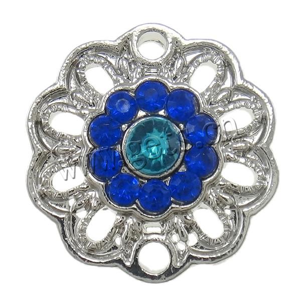 Flower Zinc Alloy Connector, plated, Customized & with rhinestone & 1/1 loop, more colors for choice, nickel, lead & cadmium free, 17x3mm, Hole:Approx 2mm, Sold By PC