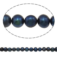 Perles de nacre rondes de culture d'eau douce, perle d'eau douce cultivée, naturel, noire, grade A, 8-9mm Environ 0.8mm .5 pouce, Vendu par brin
