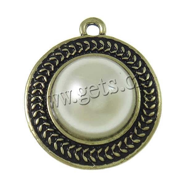 Glass Pearl Zinc Alloy Pendants, with Glass Pearl, Flat Round, plated, more colors for choice, nickel, lead & cadmium free, 21.5x25x7.5mm, Hole:Approx 2mm, Sold By PC