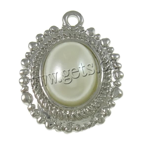 Glass Pearl Zinc Alloy Pendants, with Glass Pearl, Oval, plated, more colors for choice, nickel, lead & cadmium free, 18.5x23.5x2.5mm, Hole:Approx 1.5mm, Sold By PC