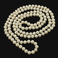 De agua dulce naturales collar de perlas largo, Perlas cultivadas de agua dulce, Patata, sarta sola, Blanco, 8-9mm, longitud:47 Inch, Vendido por Sarta