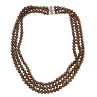 Natural Freshwater Pearl Necklace, brass slide clasp, Potato , coffee color, 6--7mm 6-7mm Inch 