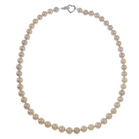Freshwater Pearl Necklace, sterling silver clasp, Round, natural & single-strand 8-9mm Inch 