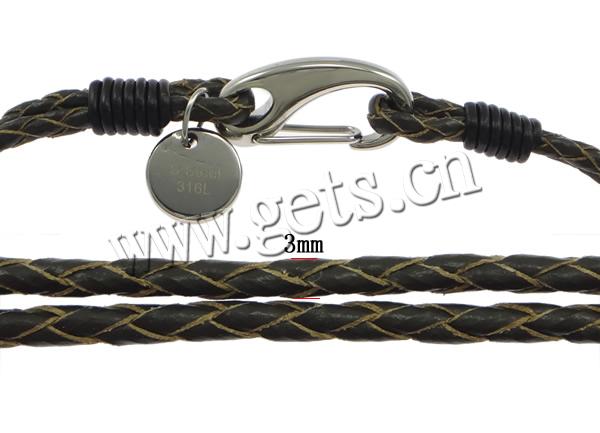 Cowhide Bracelets, 316 stainless steel lobster clasp, different length for choice & 2-strand, more colors for choice, 3mm, Sold By Strand