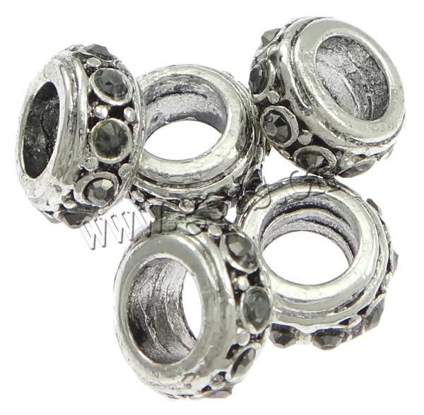 Rhinestone Zinc Alloy European Beads, Rondelle, without troll & with rhinestone, more colors for choice, cadmium free, 7x11mm, Sold By PC