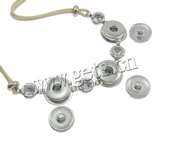 цинковый сплав Snap кнопки Ожерелье, с шерстяной шнур & канифоль, с 6.5cm наполнитель цепи, Другое покрытие, со стразами, Много цветов для выбора, не содержит никель, свинец, 22x12mm, длина:Приблизительно 28.5 дюймовый, продается Strand