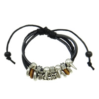 Cowhide Bracelets, with Waxed Cotton Cord & Plastic, plated, braided & adjustable & Approx 6-10 Inch 
