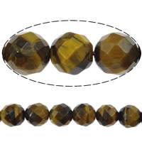 Tiger Eye Beads, Round, faceted, brown, Grade AA, 8mm Inch 
