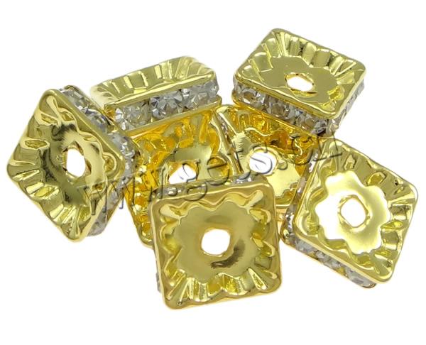 Square Rhinestone Spacer, Brass, Squaredelle, plated, with rhinestone, more colors for choice, Grade A, 10X10mm, 100PCs/Bag, Sold By Bag