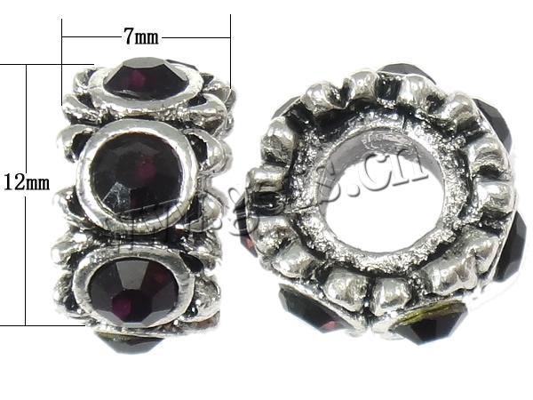 Perles European de stras d'alliage de Zinc , rondelle, Placage, sans filetage & avec strass, plus de couleurs à choisir, sans cadmium, 7x12mm, Vendu par PC