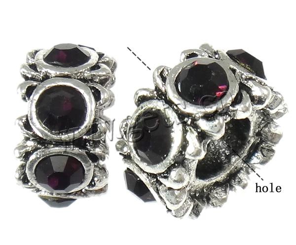 Rhinestone Zinc Alloy European Beads, Rondelle, plated, without troll & with rhinestone, more colors for choice, cadmium free, 7x12mm, Sold By PC