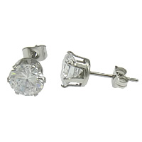 Stainless Steel Stud Earring, 304 Stainless Steel, with cubic zirconia, original color, 8mm 