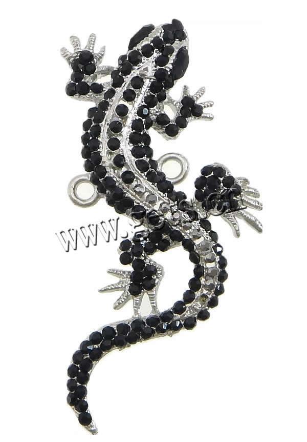 Rheinkiesel Zinklegierung Verbinder, Gecko, plattiert, Kundenindividuell & mit Strass & 1/1-Schleife, keine, 29x62x3.5mm, Bohrung:ca. 2.5mm, verkauft von PC