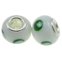Silber Doppel-Kern-Lampwork-Europa-Perlen, Lampwork, Rondell, antik silberfarben plattiert, Kupfernickel-Dual-Core ohne troll, grün, 10x14x14mm, Bohrung:ca. 5mm, verkauft von PC