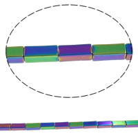 Hematita no magnética Abalorio, Rectángular, chapado, colores del arco iris, 4x9mm, agujero:aproximado 0.5mm, longitud:aproximado 16 Inch, aproximado 44PCs/Sarta, Vendido por Sarta