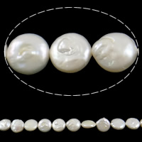 Perlas Moneda Freshwater, Perlas cultivadas de agua dulce, natural, Blanco, 11-12mm, agujero:aproximado 0.8mm, longitud:15 Inch, Vendido por Sarta