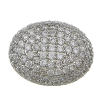 Cubic Zirconia Micro Pave Brass Beads, Oval, platinum plated, micro pave cubic zirconia & hollow Approx 2mm 
