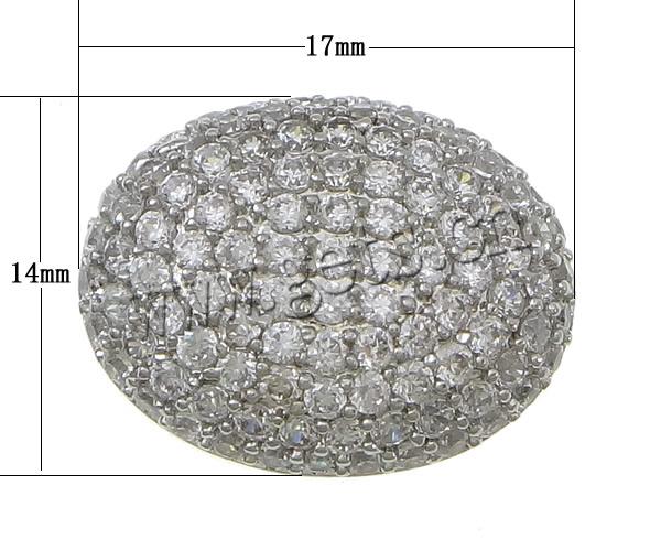 Cubic Zirconia Micro Pave Brass Beads, Oval, platinum plated, micro pave cubic zirconia & hollow, 17x14x7mm, Hole:Approx 2mm, Sold By PC