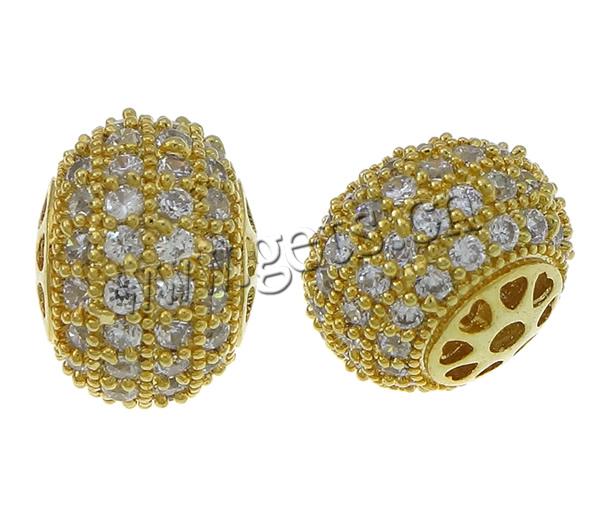 Cubic Zirconia Micro Pave Brass Beads, Rondelle, plated, micro pave cubic zirconia, more colors for choice, 9x13mm, Hole:Approx 2mm, Sold By PC