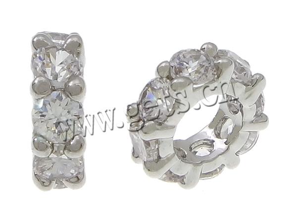 Brass Spacer Beads, Donut, plated, micro pave cubic zirconia, more colors for choice, 3x8mm, Hole:Approx 4mm, Sold By PC