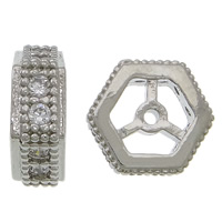 Cubic Zirconia Micro Pave Brass Beads, Hexagon, plated, micro pave cubic zirconia Approx 1mm 