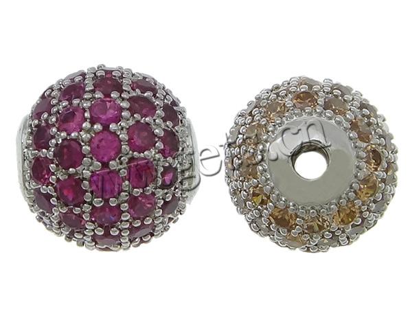 Perles zircon Micro Pave cubes, laiton, Rond, Placage, pavé de micro zircon, plus de couleurs à choisir, 10mm, Trou:Environ 2mm, Vendu par PC