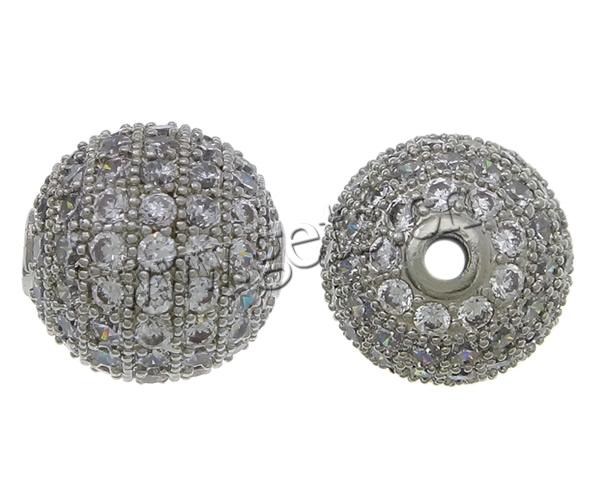 Cubic Zirconia Micro Pave Brass Beads, Round, plated, micro pave cubic zirconia, more colors for choice, 8mm, Hole:Approx 1.5mm, Sold By PC