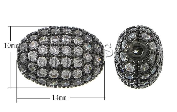 Cubic Zirconia Micro Pave Brass Beads, Oval, plated, micro pave cubic zirconia, more colors for choice, 14x10x8mm, Hole:Approx 2mm, Sold By PC