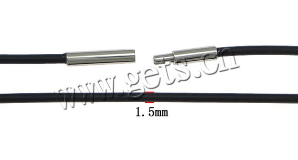 ゴム製コード ネックレス, ゴム, 316 L ステンレス鋼 留め金, 選択のための別の長さ, ブラック, 1.5mm, 売り手 ストランド
