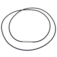 Резиновое ожерелья, Резинка, Нержавеющая сталь 316L замочек, различной длины для выбора, черный, 1.5mm, продается Strand