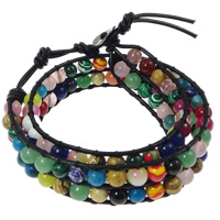 Wrap Bracelets, Cowhide, with Gemstone, brass clasp, platinum color plated, adjustable & , multi-colored, 6mm Approx 13-15 Inch 