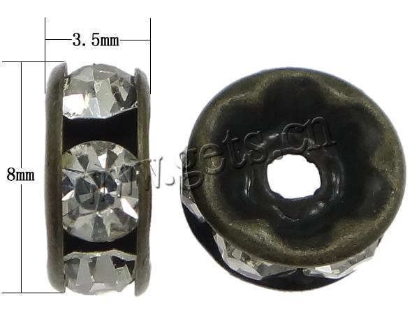 Espaciador de la forma rueda del diamante de imitación, metal, Toroidal, chapado, con diamantes de imitación de Mideast, más colores para la opción, 8x8x3.5mm, agujero:aproximado 2mm, Vendido por UD