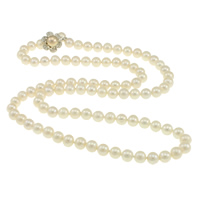 Natural Freshwater Pearl Necklace, brass magnetic clasp, with rhinestone 9-10mm Approx 33 Inch 