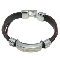 Men Bracelet, Zinc Alloy, with Cowhide & Rubber, plated Approx 7-8 Inch 