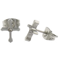 Stainless Steel Cross Earrings, with rhinestone, original color 