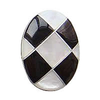 Mosaic Shell Cabochon, White Shell, with Gemstone & Aluminum, Flat Oval 