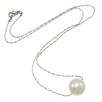 perle d'eau douce cultivée collier, avec chaîne en laiton, Rond, à un fil, blanc, 10-11mm pouce, Vendu par brin
