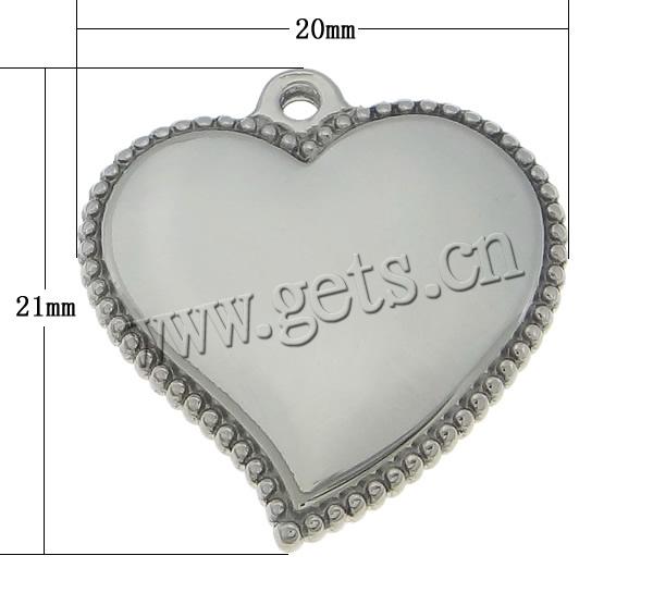 Encantos de etiqueta de acero inoxidable, Corazón, Modificado para requisitos particulares, color original, 20x21x2.8mm, agujero:aproximado 1.5mm, Vendido por UD