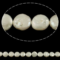 Pièce de culture des perles d'eau douce, perle d'eau douce cultivée, pièce de monnaie, naturel, blanc, 12-13mm Environ 0.8mm Environ 16 pouce, Vendu par brin