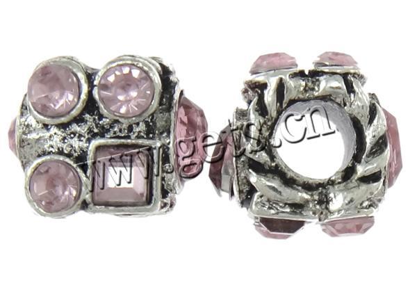 Perles European de stras d'alliage de Zinc , cube, Placage, sans filetage & avec strass, plus de couleurs à choisir, sans cadmium, 10x11mm, Trou:Environ 4.8mm, Vendu par PC