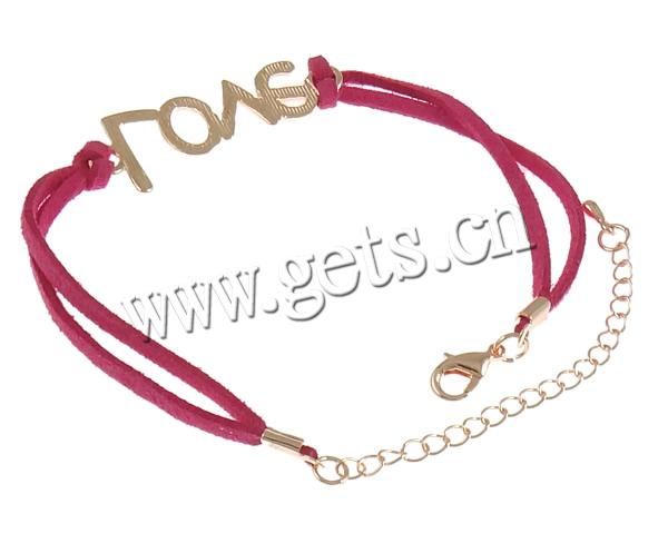 Velveteen Cord Bracelet, with Zinc Alloy, brass lobster clasp, with 2Inch extender chain, Letter, word love, plated, Customized & 2-strand, more colors for choice, cadmium free, 41x15mm, 2mm, Length:Approx 7.5 Inch, Sold By Strand